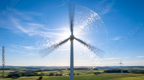 Spinning Wind Turbine Blade Sun Glare Blur