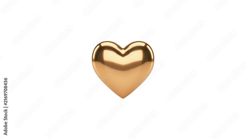 Obraz premium Polished golden heart shape with smooth metallic surface and reflective highlights isolated on a transparent background