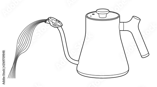 Fotografie Minimalist outline drawing of a gooseneck kettle pouring water.