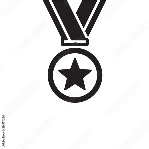 Black medal icon with star and ribbon representing victory award achievement isolated on white background