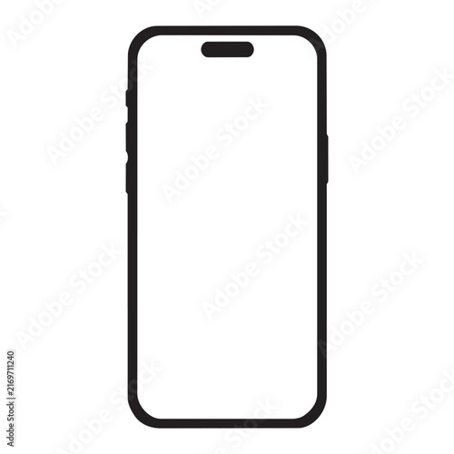 Smartphone outline icon with blank screen and simple black frame isolated on clean white background