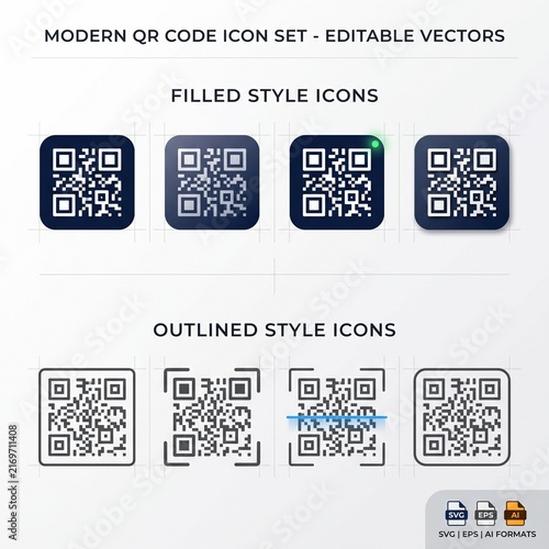 Modern qr code icons set editable vectors