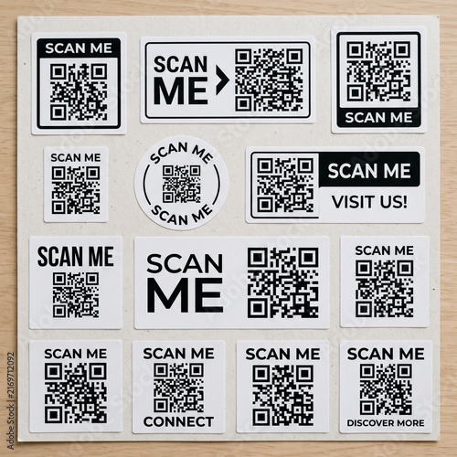 Black and white qr code scan me stickers collection