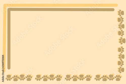Pet-themed beige background with brown and yellow borders and repeating paw prints along the edges, ideal for dog and cat cards, announcements, photo frames, invitations, and digital scrapbooking.