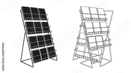 Wire rack display stand black and line art versions on white background