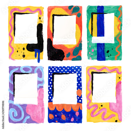 A set of artistic polaroid frames with colorful art and paint splatter design editable clear background PNG
