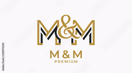 Abstract gold typographic monogram with overlapping serif letters and elegant curves isolated on a clean white background