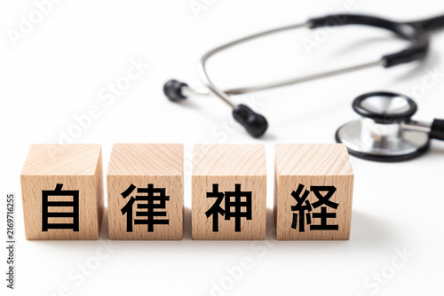 「自律神経」と書かれたブロックと聴診器