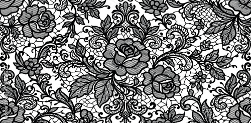 Photography Elegant black lace floral vector pattern with roses and intricate damask details