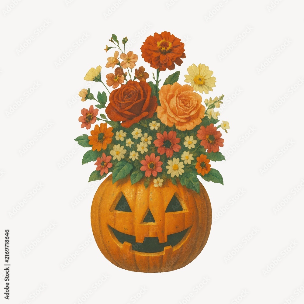 Naklejka premium Floral pumpkin bouquet illustration