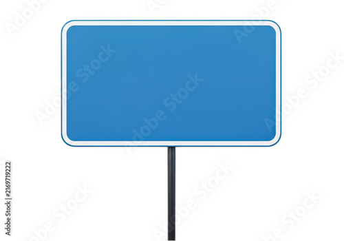 Blank blue road sign on a metal post isolated on transparent background