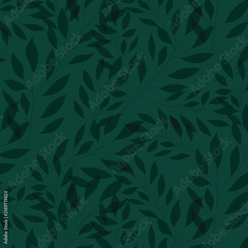 Seamless vector pattern with leafy branches on light background, minimalist botanical repeat in warm tones, ideal for fabric, wallpaper, stationery, wrapping.
