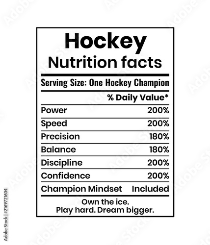 Hockey Athlete Nutrition Label, Winter Sports Diet Information and Fitness Graphic