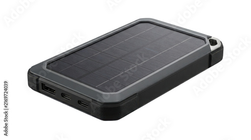 Portable solar power bank for outdoor charging, rugged external battery pack with solar panel, mobile phone charger for camping