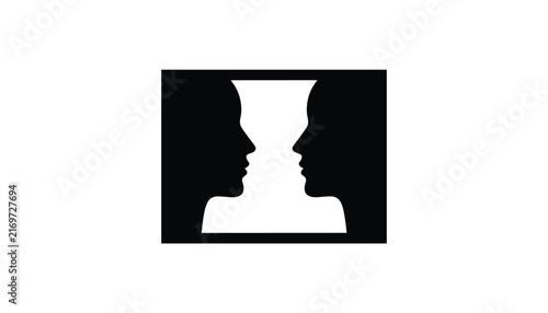 Rubin vase optical illusion demonstrating two silhouetted human profiles facing each other to create a white chalice.