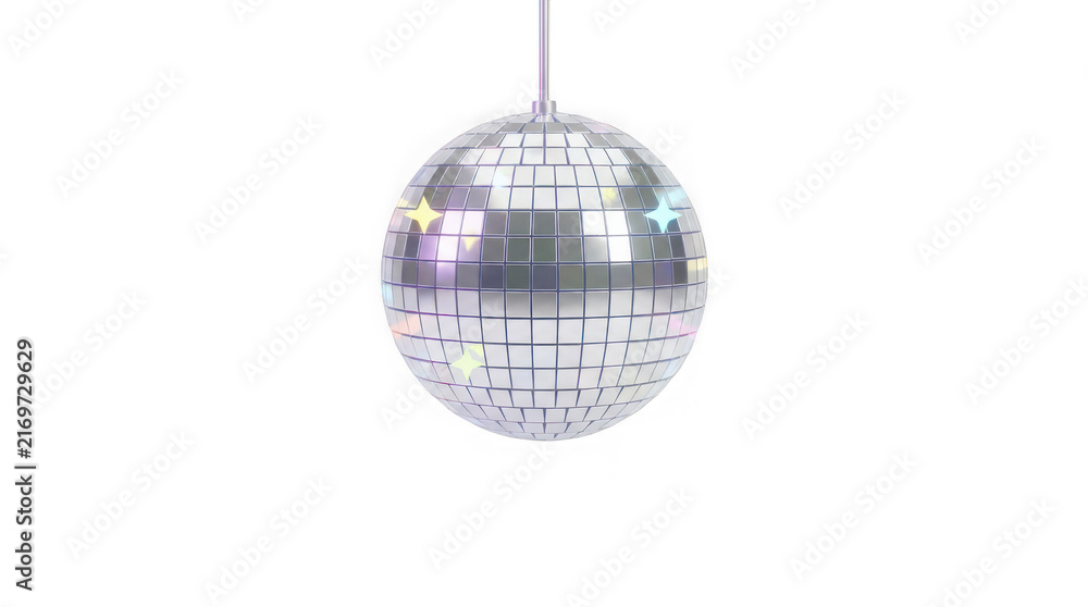 Fototapeta premium Shiny disco ball hanging light fixture with reflective mirrored surface transparent background