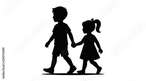 Foto Brother and sister holding hands silhouette vector illustration