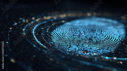 Glowing digital fingerprint scan on a dark electronic surface