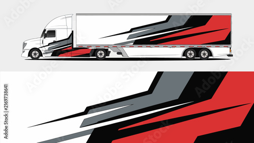 Modern Truck Wrap Design with Dynamic Red and Gray Graphics.