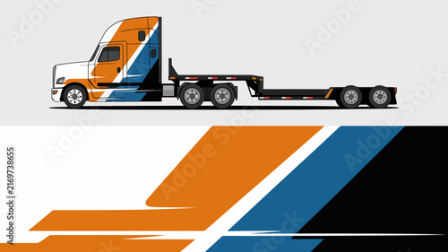 Modern Semi Truck with Custom Graphic Wrap Design.