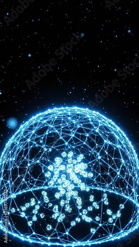 Abstract Glowing Blue Digital Network Globe Grid Background