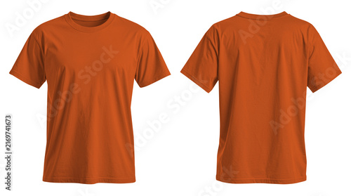Blank Lava Orange T-Shirt Mockup Front and Back View Isolated on Transparent Background For Apparel