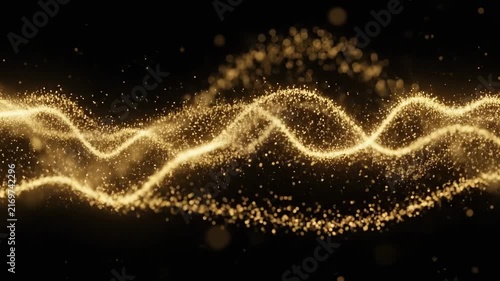 Abstract Golden Wave Particles Flowing Background Animation.