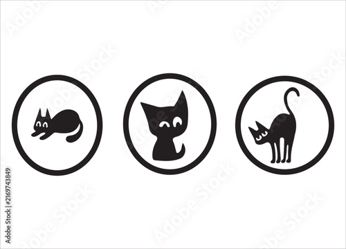 Black Cat Silhouette Vector Collection in Circle Frame