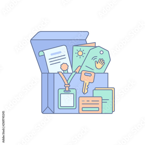 Open Box with Office and Event Supplies Vector Illustration