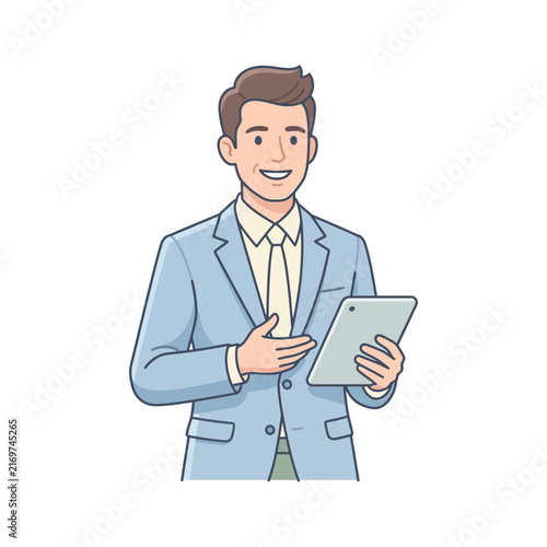 Businessman Holding Tablet Vector Illustration