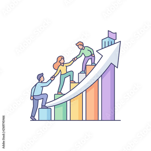 Teamwork Growth Chart Vector Illustration