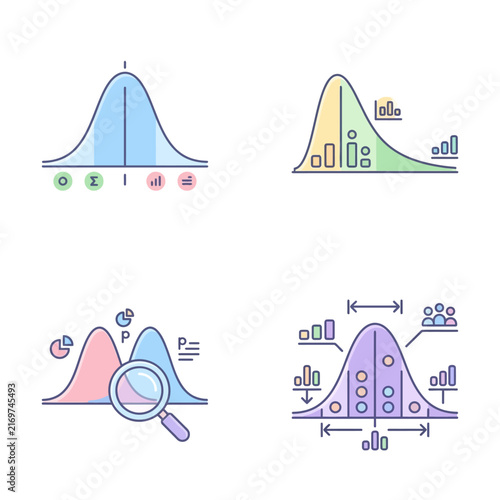 Statistical Distribution Bell Curve Icon Set