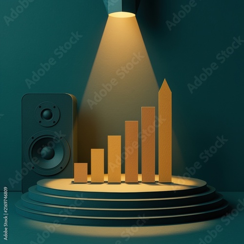 Bar chart growth under spotlight beside speaker