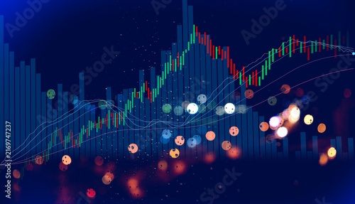 Canvastavla A modern financial trading interface with glowing bokeh lights and candlestick charts representing market volatility and investment growth data