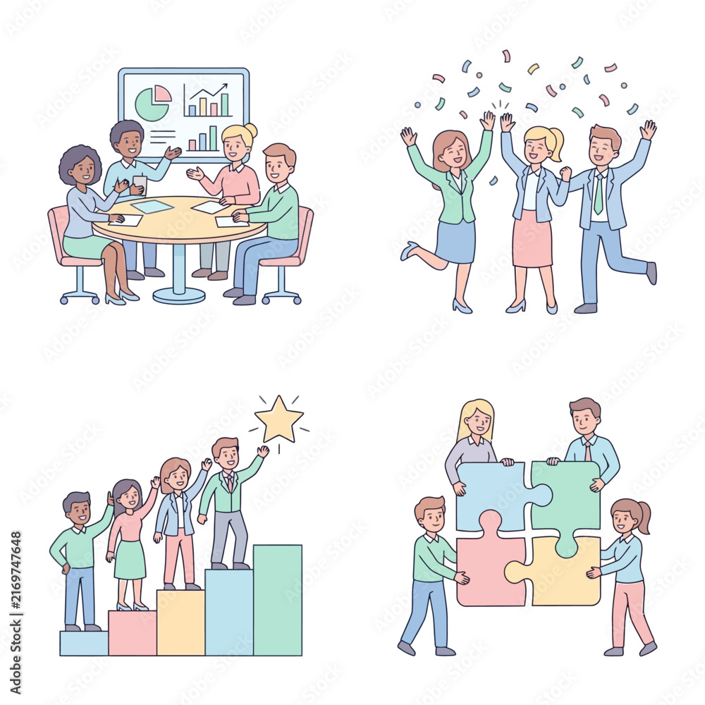 Fototapeta premium Business Team Collaboration Illustration Set
