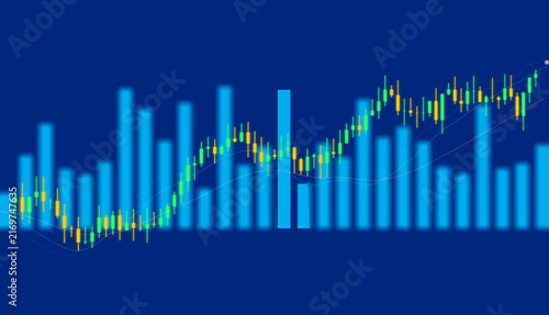 фотографія Professional stock market candlestick chart with blue bar indicators, showing market volatility and financial trends for trading and data analysis