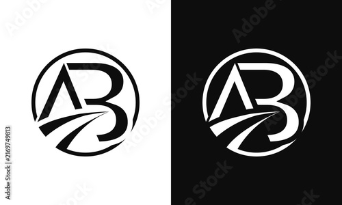 Unique AB Initial Logo with circular framing and flowing strokes.Minimal Monogram Identity Designs. Vector illustration.