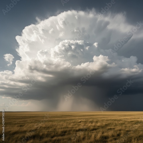Massive thunderstorm cloud over empty grassland