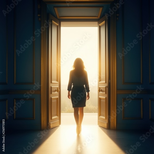 Woman Silhouette Standing in Open Doorway