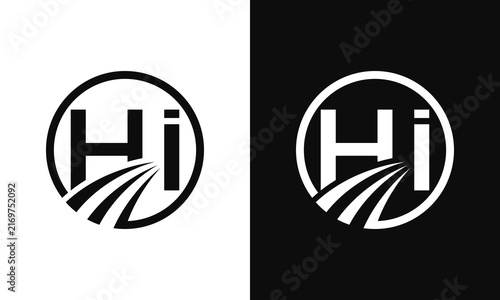 Clean HI Initial Logo with circular framing and flowing strokes.Minimal Monogram Identity Designs. Vector illustration.