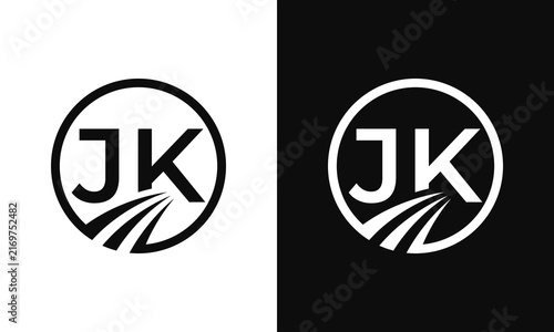 JK monogram featuring bold lettering, curved motion elements, and a circular outline for an active identity.