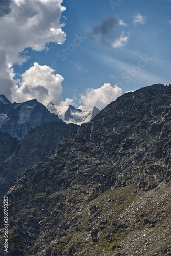 Dom from Wannihorn mountain peak above Grachen village in Switzerland