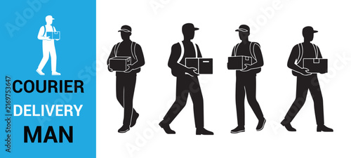 Professional courier delivery worker silhouette icons collection illustration eps 10