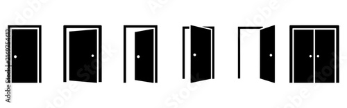 Set of door icons, various open and closed door symbols, vector illustration editable stroke