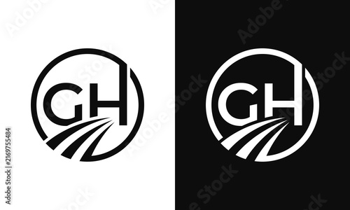 Modern GH monogram with a circular frame and flowing strokes, suitable for professional corporate branding and business identity. Vector illustration.