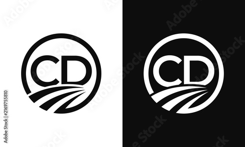 Bold CD monogram with circular framing and sweeping lines, designed for modern corporate branding and visual identity.