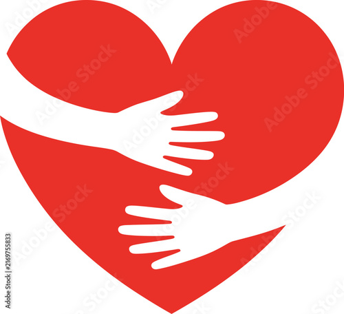 Canvastavla Hands embracing red heart with love, caring gesture symbolizing affection, compassion, kindness, emotional support, friendship, relationships, romance, healthcare, and human connection