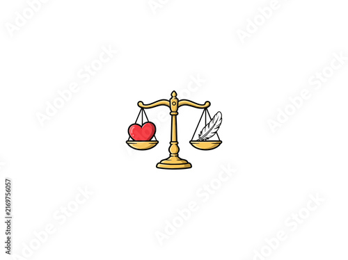 Balance Scale With Heart And Feather Isolated Vector Illustration