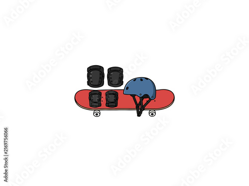 Skateboard With Helmet And Protective Pads Isolated Vector Illustration