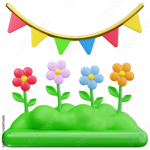 Spring Garden Flowers 3D Illustrations